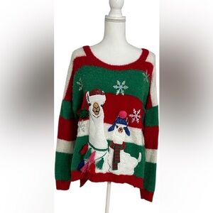 United States Sweaters Festive Llama Crew Neck - Red, Green, White